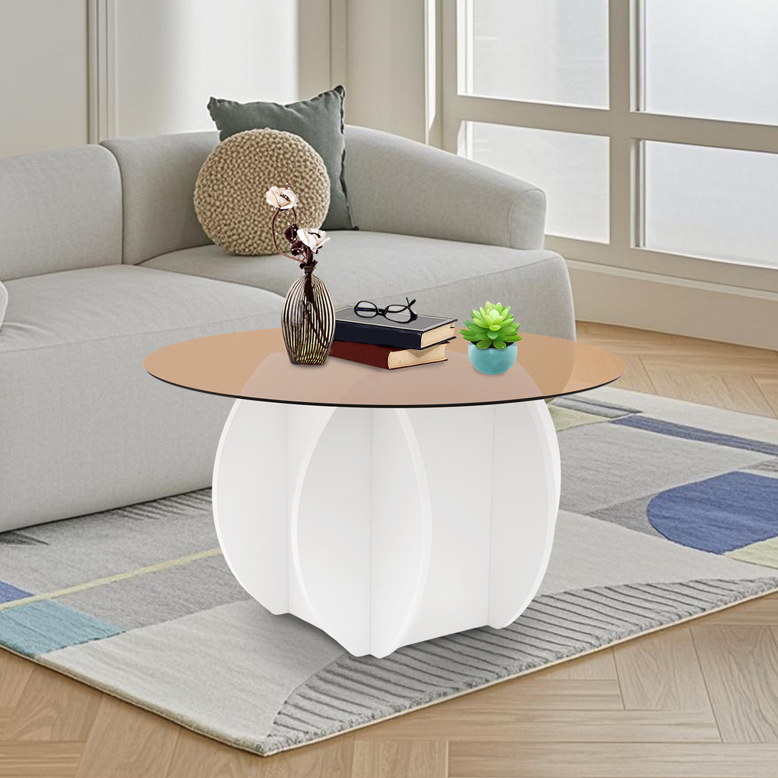 Modern Round Coffee Table 27.6 - Book Weight Glass reseña y precio
