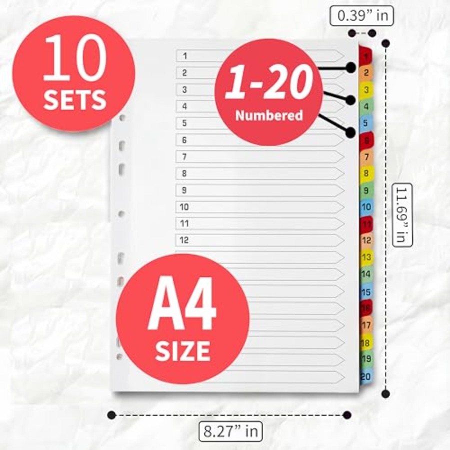Binder Dividers with Tabs -20  - Tab Divider A4 reseña y precio