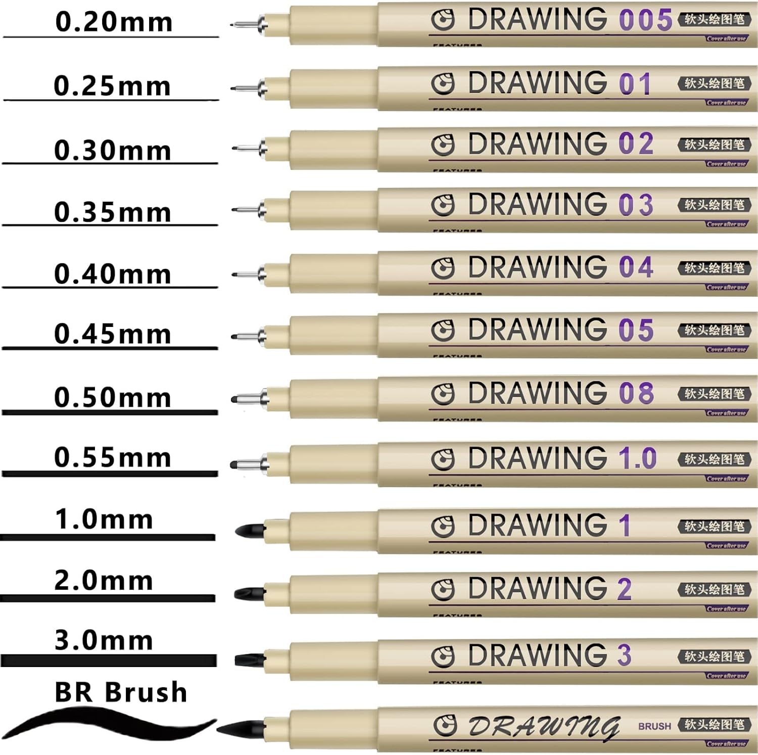 12 Black Fine Line Drawing Pen - Archive Box Set reseña y precio