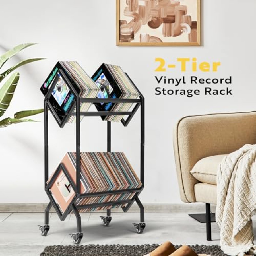 Vinyl Record Storage Rack, 2 T - Magazine Holder Rack reseña y precio