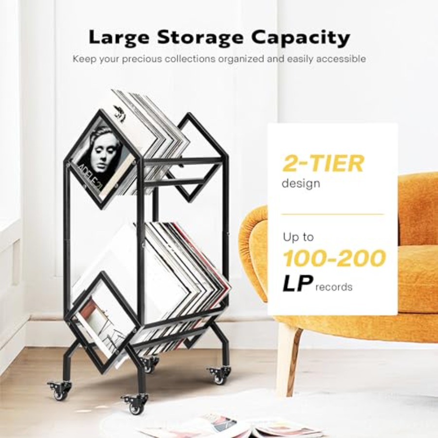 Vinyl Record Storage Rack, 2 T - Magazine Holder Rack reseña y precio
