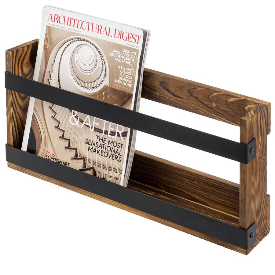 Rustic Burnt Solid Wood and In - Magazine Holder Rack reseña y precio