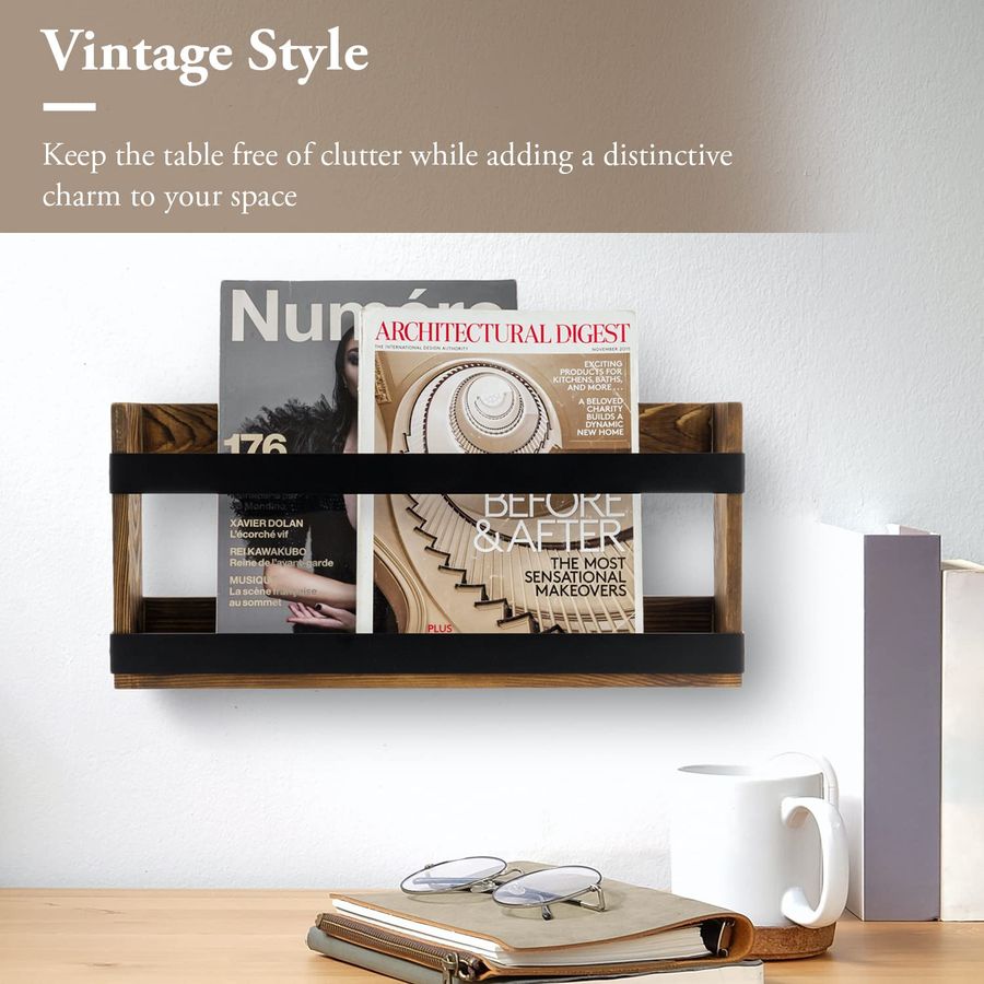 Rustic Burnt Solid Wood and In - Magazine Holder Rack reseña y precio