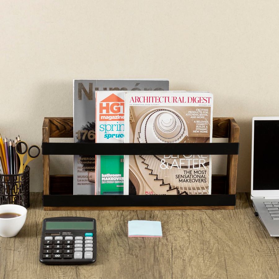 Rustic Burnt Solid Wood and In - Magazine Holder Rack reseña y precio