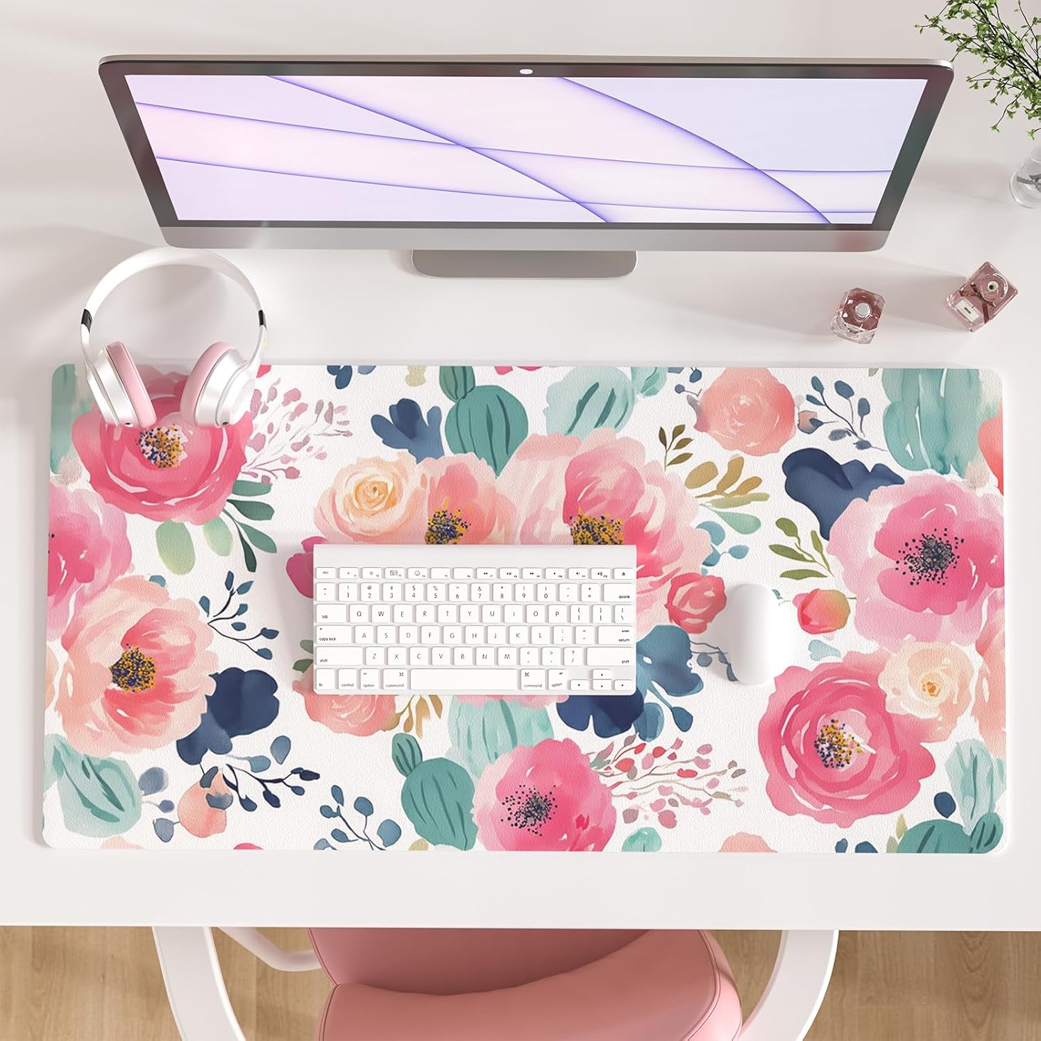 Large Mouse Pad Pink Floral De - Leather Desk Pad reseña y precio