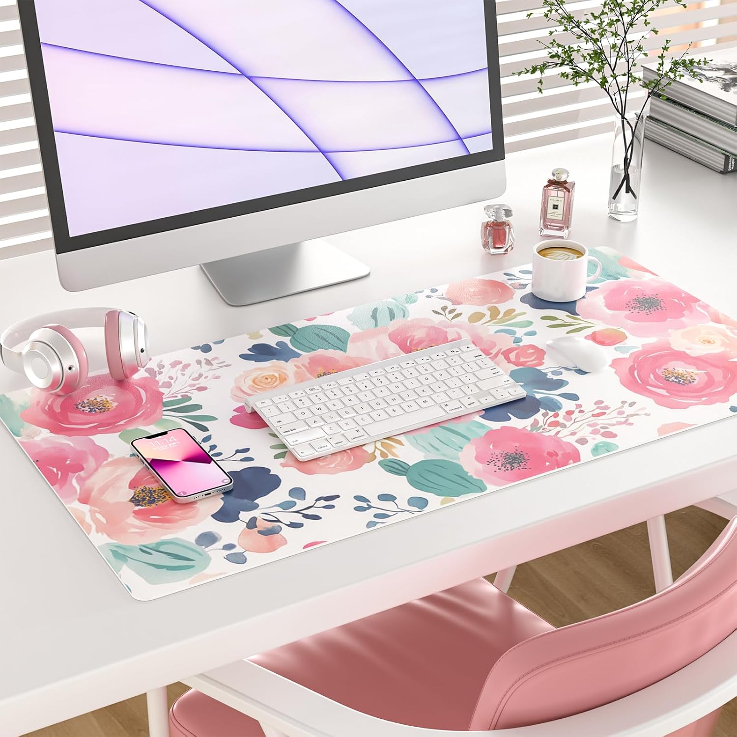 Large Mouse Pad Pink Floral De - Leather Desk Pad reseña y precio