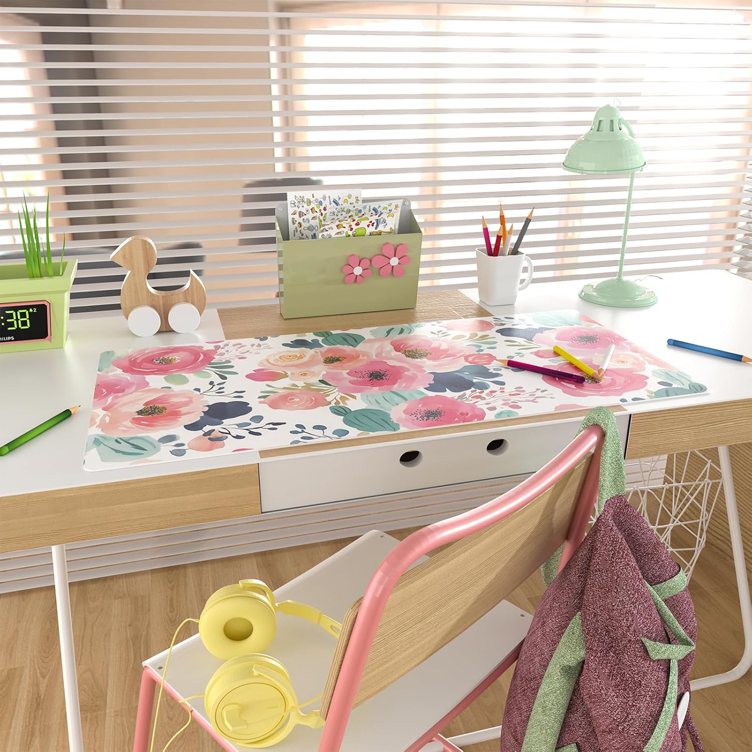 Large Mouse Pad Pink Floral De - Leather Desk Pad reseña y precio